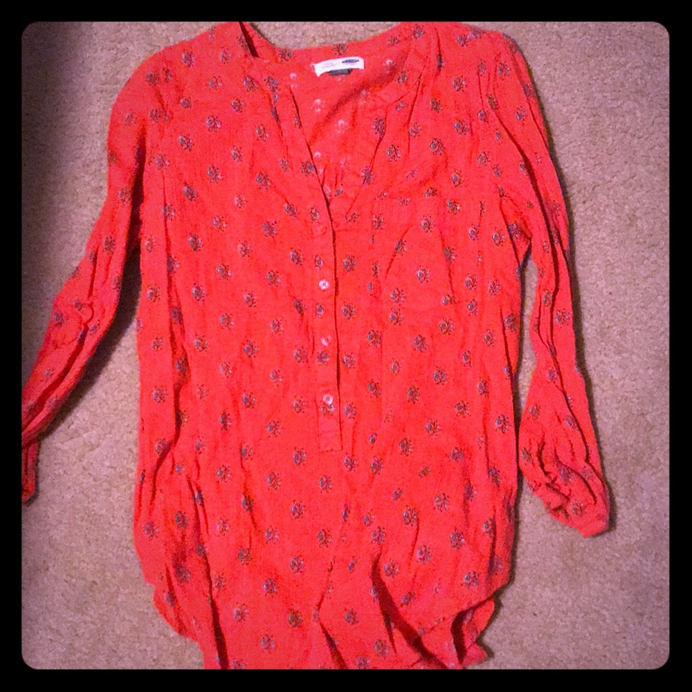 Coral floral tunic top